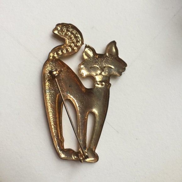 1950's Rhinestone Cat Brooch - Picture 2 of 2